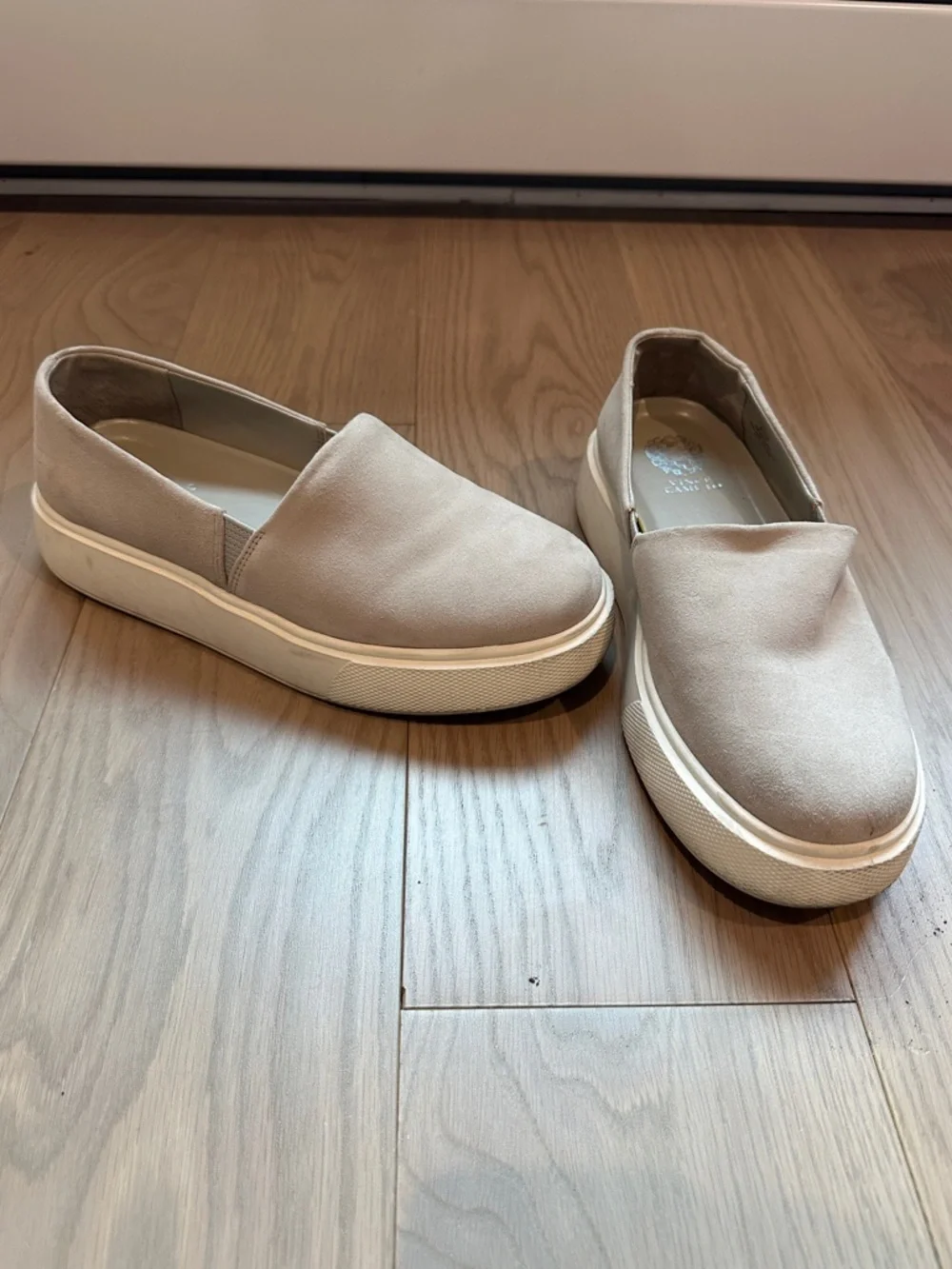Vince Camuto Suede Leather Beige Slip-On Platform Sneakers